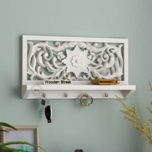 Dally Wooden Wall Shelf with Hooks — মডার্ন, স্পেস-সেভিং ও ডেকোরেটিভ স্টোরেজ সল্যুশন
