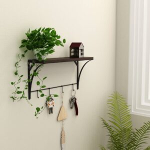 Hedwig Flowery Wenge প্রিমিয়াম ওয়াল শেলফ — ৪টি মেটাল হুকসহ স্টাইলিশ মাল্টিপারপাস ডেকর শেলফ