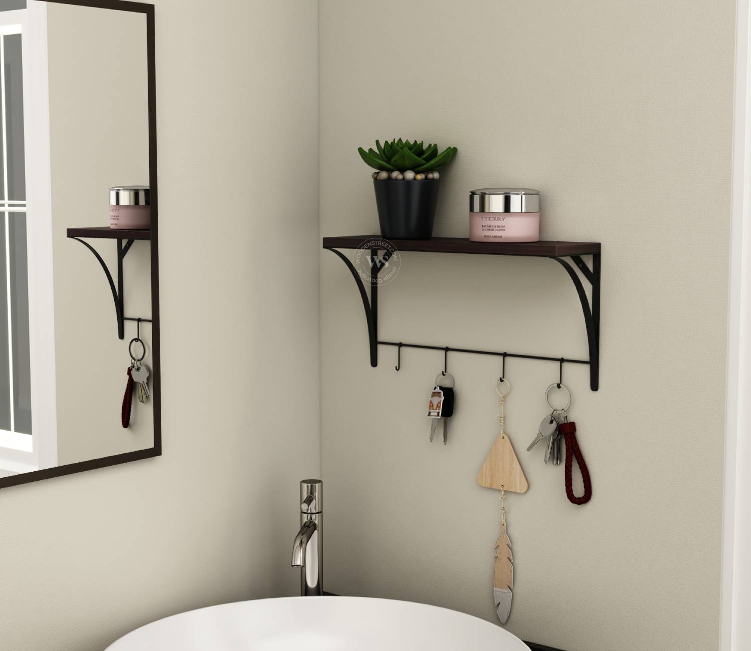 Hedwig Flowery Wenge প্রিমিয়াম ওয়াল শেলফ — ৪টি মেটাল হুকসহ স্টাইলিশ মাল্টিপারপাস ডেকর শেলফ - Image 4