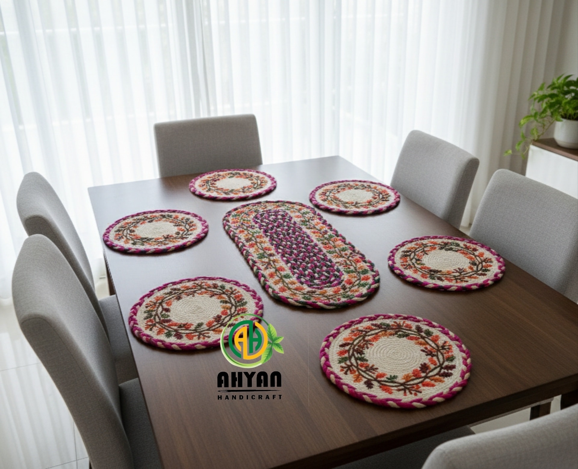 🍽️ Elegant Jute Placemats Set (7 Pieces) | Dining Table Décor with One Long Center Mat #TableStyling #EcoDecor - Image 6