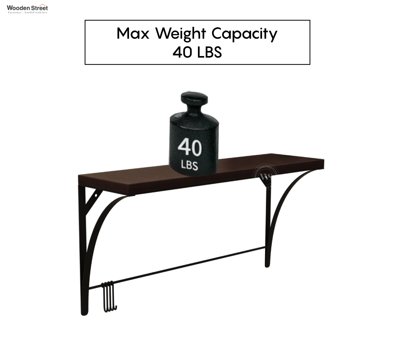 Hedwig Flowery Wenge প্রিমিয়াম ওয়াল শেলফ — ৪টি মেটাল হুকসহ স্টাইলিশ মাল্টিপারপাস ডেকর শেলফ - Image 2